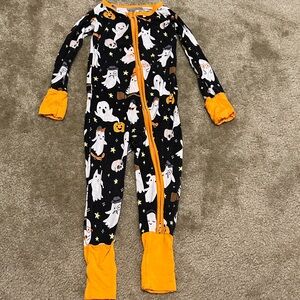 Little Sleepies Ghost Print Footie - Black and Orange